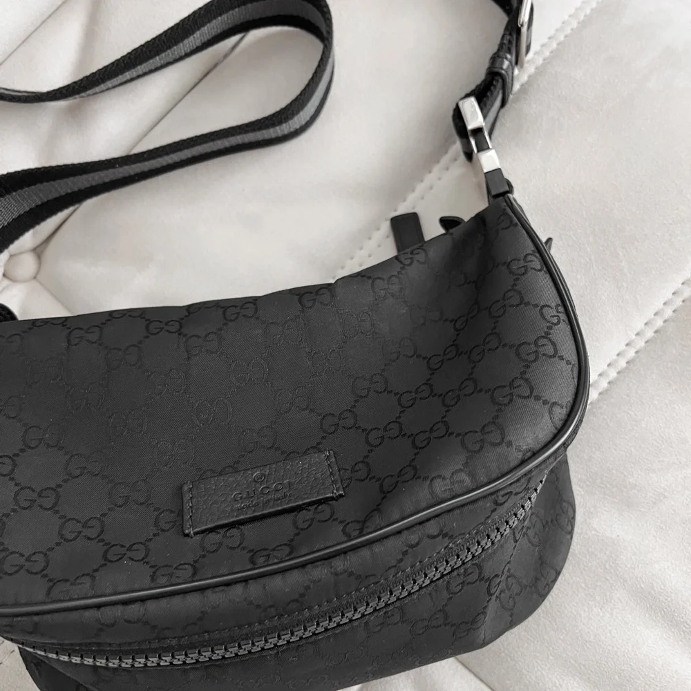 Rare Gucci Black Monogram Guccissima Belt Shoulder Bag Italy - Picture 3 of 14